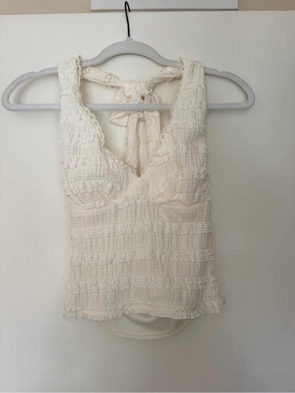 Fashion Nova Cream Lace-Trim Halter Tank